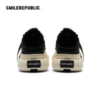 Black Frayed Canvas Backless Platform Sneakers with Cream Sole