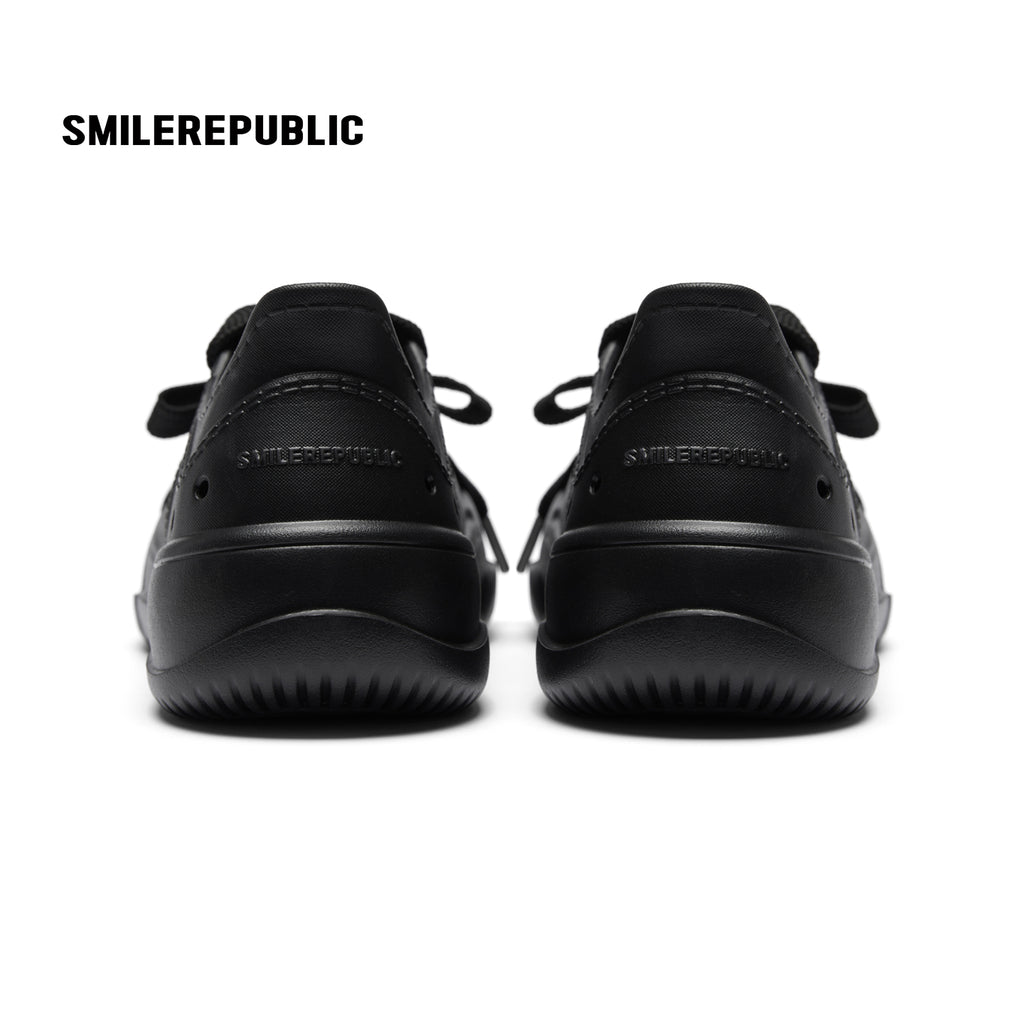 Black Perforated Lace Up Platform Shoes with Smile Toe Design