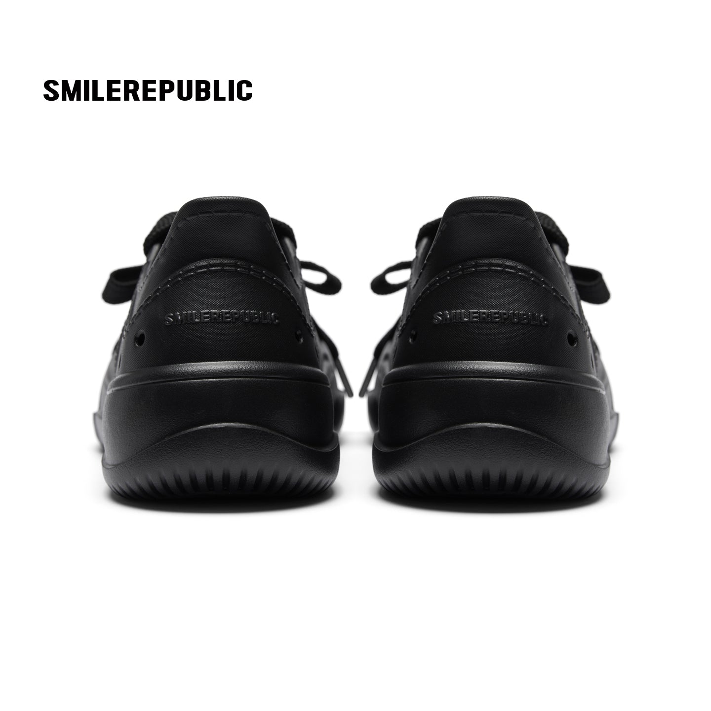 Black Perforated Lace Up Platform Shoes with Smile Toe Design