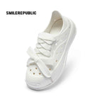 White Smile Toe DIY Charm Platform Clog Sneakers, Unisex Low Top Lace Up Shoes