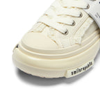 White Frayed Canvas Backless Platform Sneakers with Cream Sole - view 5