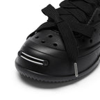 Black Perforated Lace Up Platform Shoes with Smile Toe Design - view 5