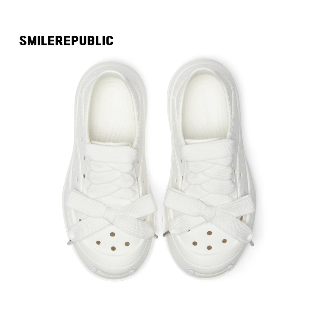 White Smile Toe DIY Charm Platform Clog Sneakers, Unisex Low Top Lace Up Shoes