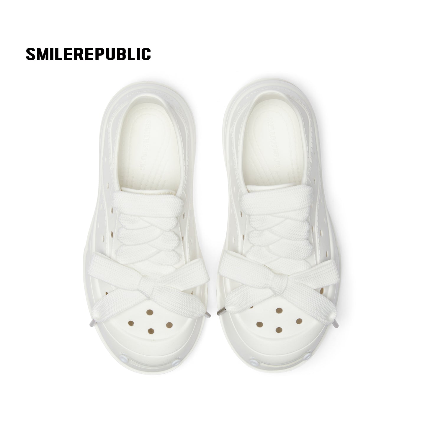 White Smile Toe DIY Charm Platform Clog Sneakers, Unisex Low Top Lace Up Shoes