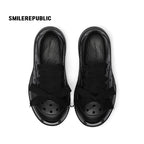 Black Perforated Lace Up Platform Shoes with Smile Toe Design - view 6