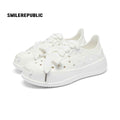 White Smile Toe DIY Charm Platform Clog Sneakers, Unisex Low Top Lace Up Shoes
