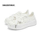 White Smile Toe DIY Charm Platform Clog Sneakers, Unisex Low Top Lace Up Shoes