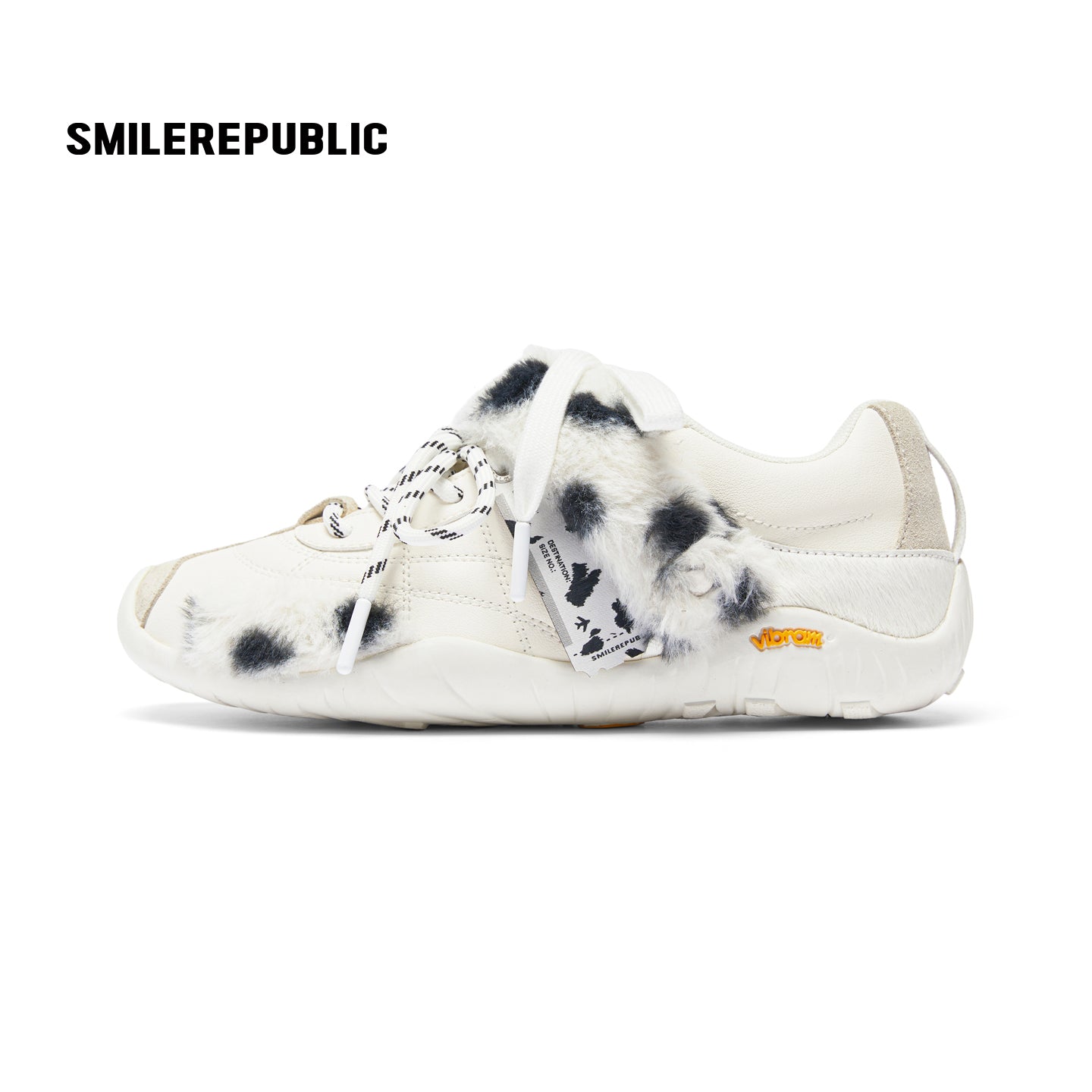 White Dalmatian Spot Hair Detail Low Top Casual Sneakers, Unisex Shoes