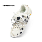 White Dalmatian Spot Hair Detail Low Top Casual Sneakers, Unisex Shoes