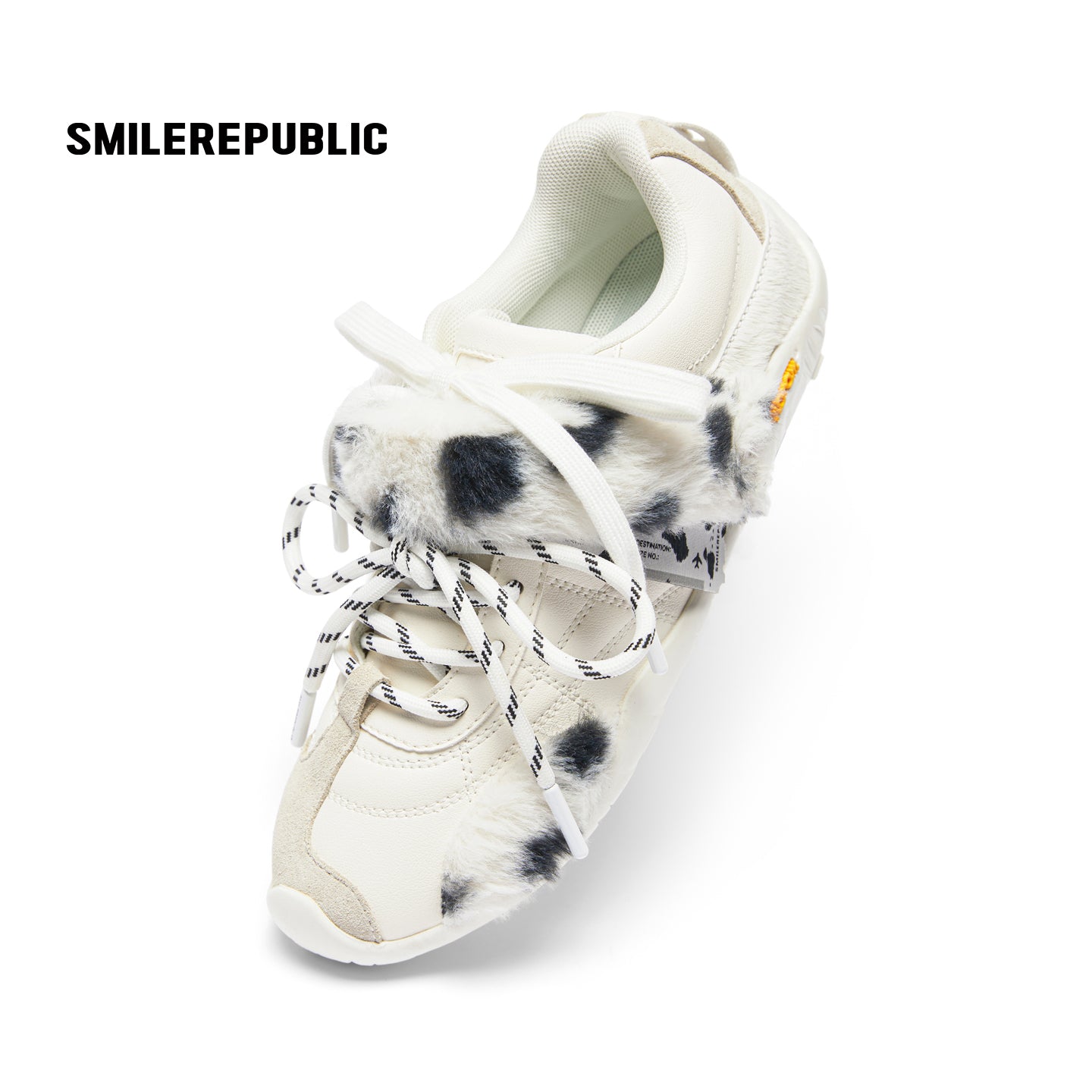 White Dalmatian Spot Hair Detail Low Top Casual Sneakers, Unisex Shoes