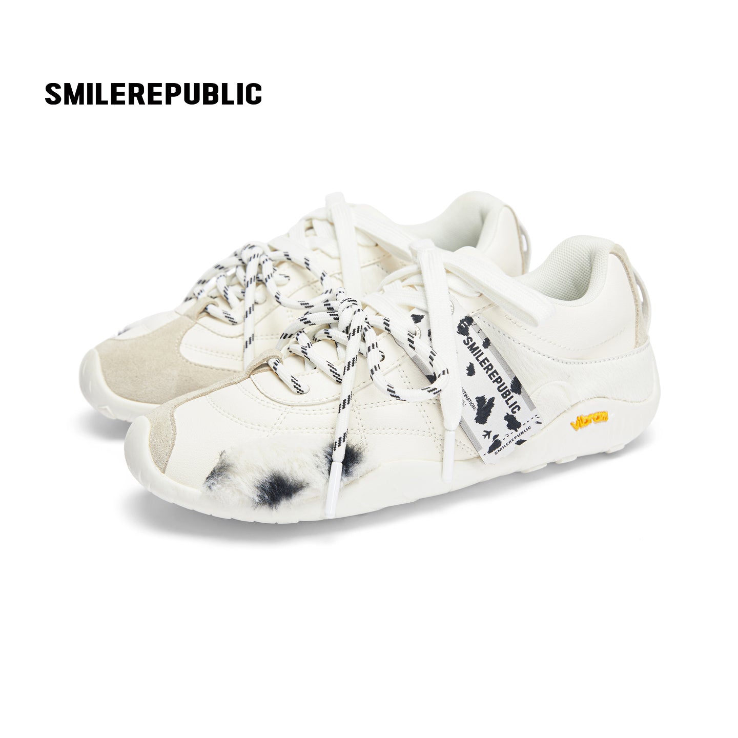 White Dalmatian Spot Hair Detail Low Top Casual Sneakers, Unisex Shoes