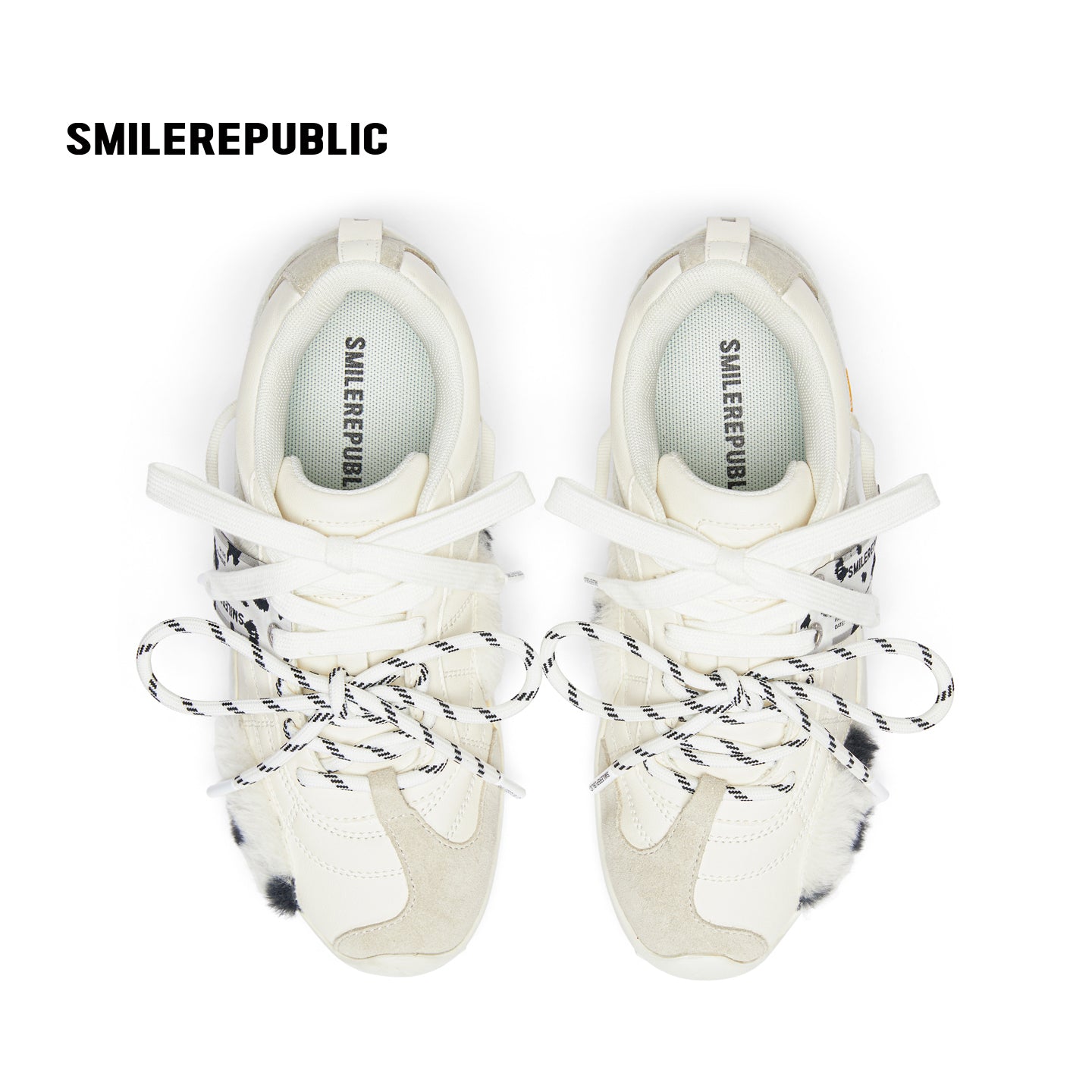 White Dalmatian Spot Hair Detail Low Top Casual Sneakers, Unisex Shoes