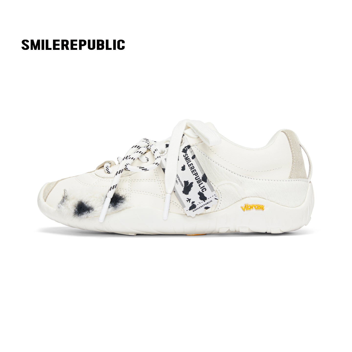 White Dalmatian Spot Hair Detail Low Top Casual Sneakers, Unisex Shoes