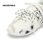 White Dalmatian Spot Hair Detail Low Top Casual Sneakers, Unisex Shoes