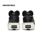 Black Fleece Platform Sneakers with Faux Fur Accents, Unisex Low Top Lace Up Shoes