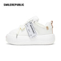 White Twill Low Top Chunky Platform Sneakers with Interchangeable Smile Toe