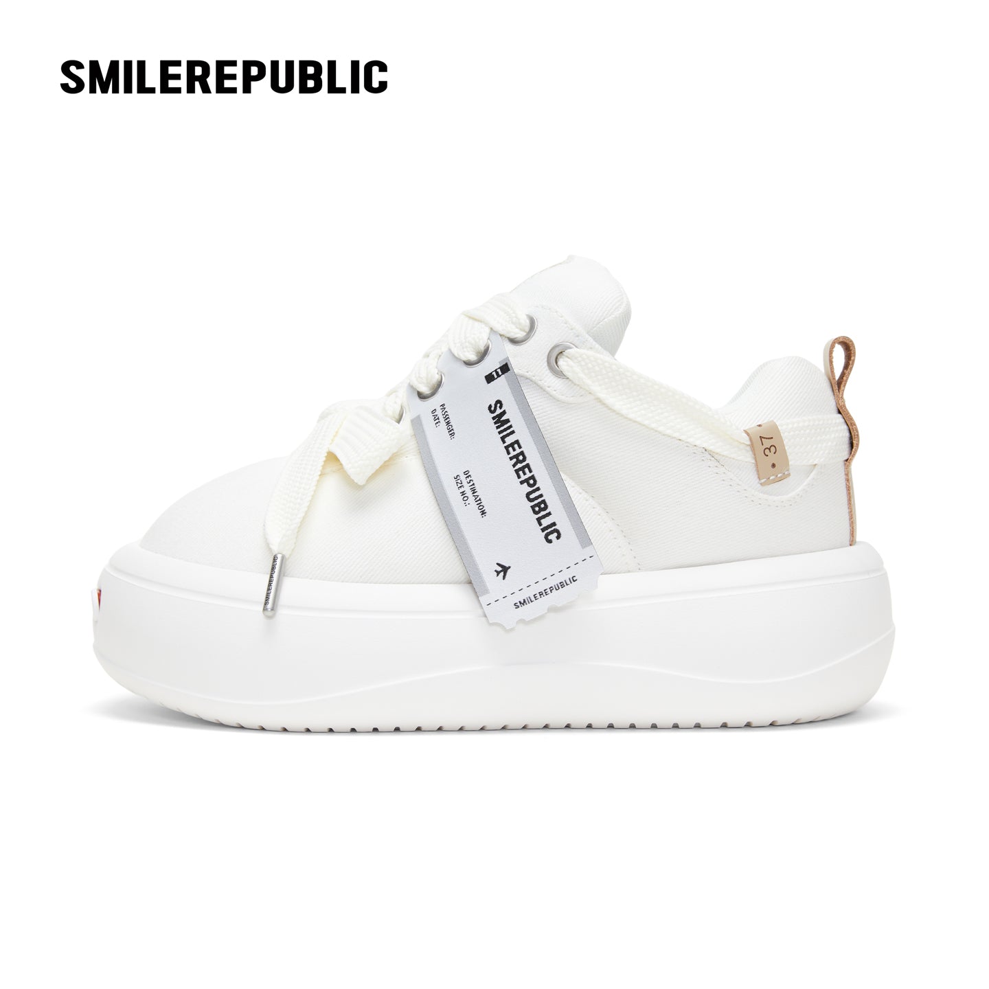 White Twill Low Top Chunky Platform Sneakers with Interchangeable Smile Toe