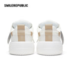 White Twill Low Top Chunky Platform Sneakers with Interchangeable Smile Toe