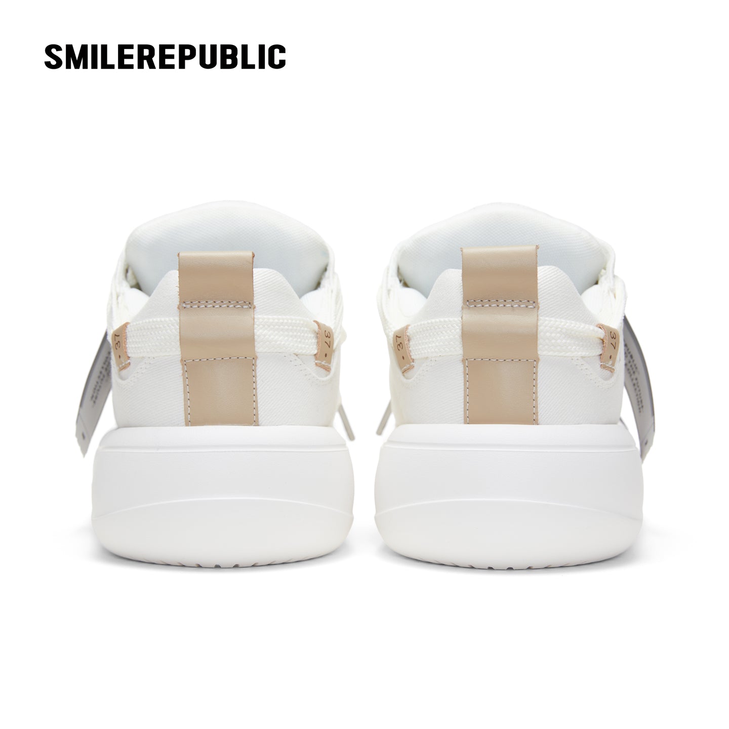 White Twill Low Top Chunky Platform Sneakers with Interchangeable Smile Toe
