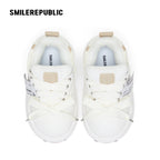 White Twill Low Top Chunky Platform Sneakers with Interchangeable Smile Toe