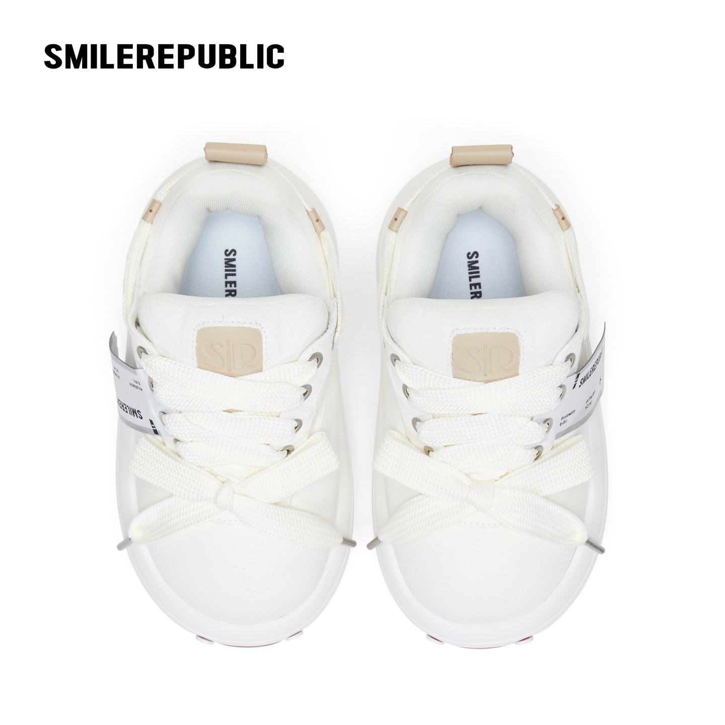 White Twill Low Top Chunky Platform Sneakers with Interchangeable Smile Toe