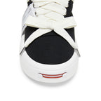 Black Canvas Interchangeable Smile Toe Chunky Platform Sneakers with Airplane Ticket Tag