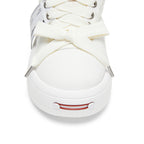 White Twill Low Top Chunky Platform Sneakers with Interchangeable Smile Toe