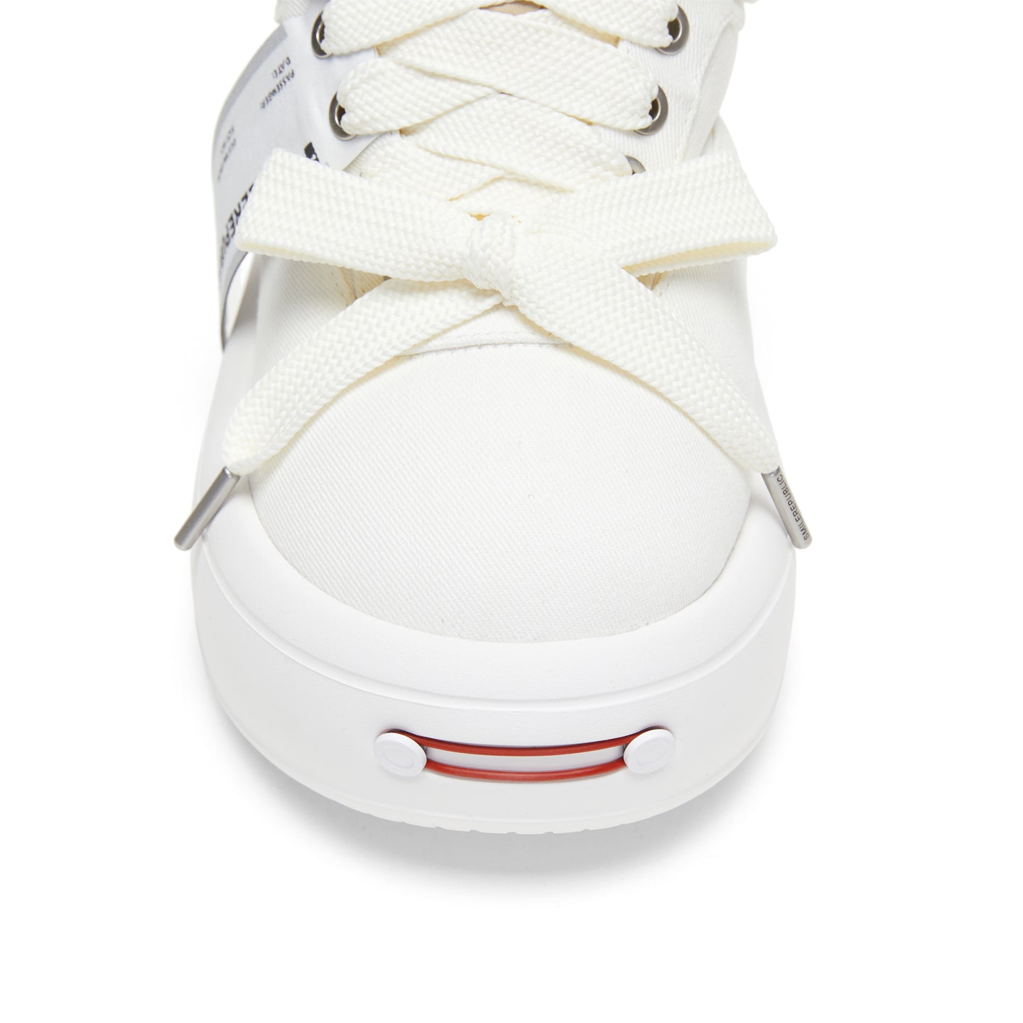 White Twill Low Top Chunky Platform Sneakers with Interchangeable Smile Toe