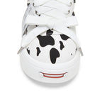 Black White Cow Print Twill Platform Sneakers, Unisex Lace Up Shoes