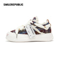 Multicolor Fair Isle Fleece Platform Sneakers, Unisex Low Top Lace Up Shoes