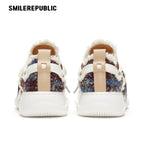 Multicolor Fair Isle Fleece Platform Sneakers, Unisex Low Top Lace Up Shoes