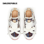 Multicolor Fair Isle Fleece Platform Sneakers, Unisex Low Top Lace Up Shoes