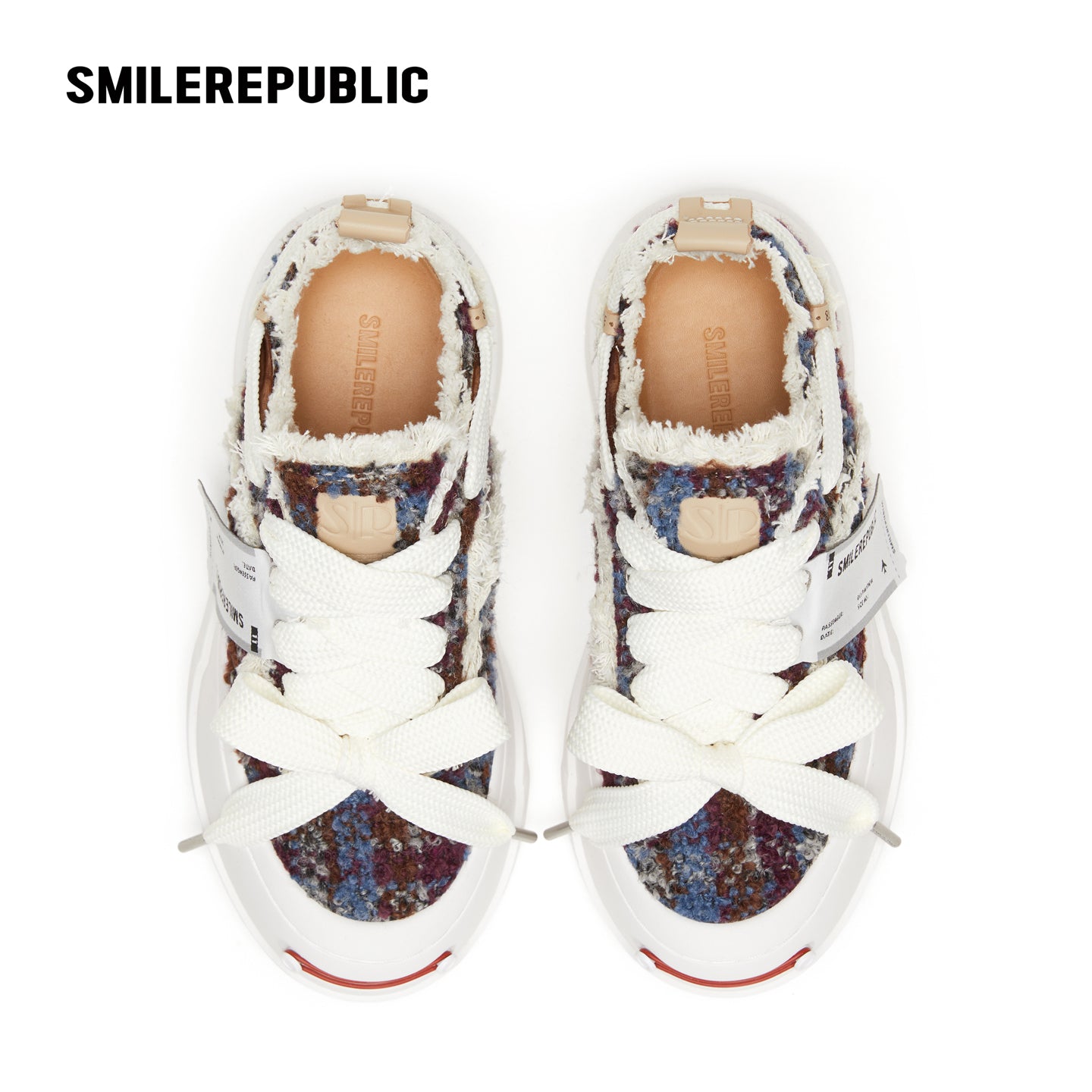 Multicolor Fair Isle Fleece Platform Sneakers, Unisex Low Top Lace Up Shoes