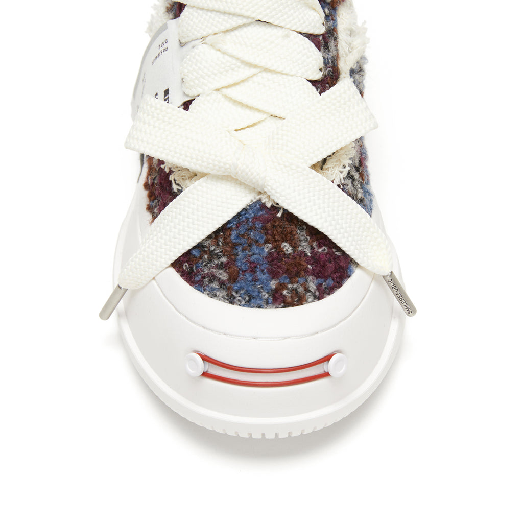 Multicolor Fair Isle Fleece Platform Sneakers, Unisex Low Top Lace Up Shoes