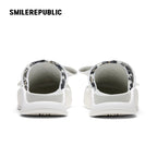 White Oversized Bow Platform Slide Sandals, Unisex Slip-On Open-Toe Chunky Sole Summer Mules