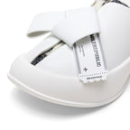 White Oversized Bow Platform Slide Sandals, Unisex Slip-On Open-Toe Chunky Sole Summer Mules