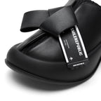 Black Bow Platform Slides, Slip On Open Back Sandal Mules