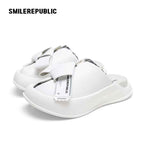 White Bow Platform Slides, Slip On Open Back Sandal Mules