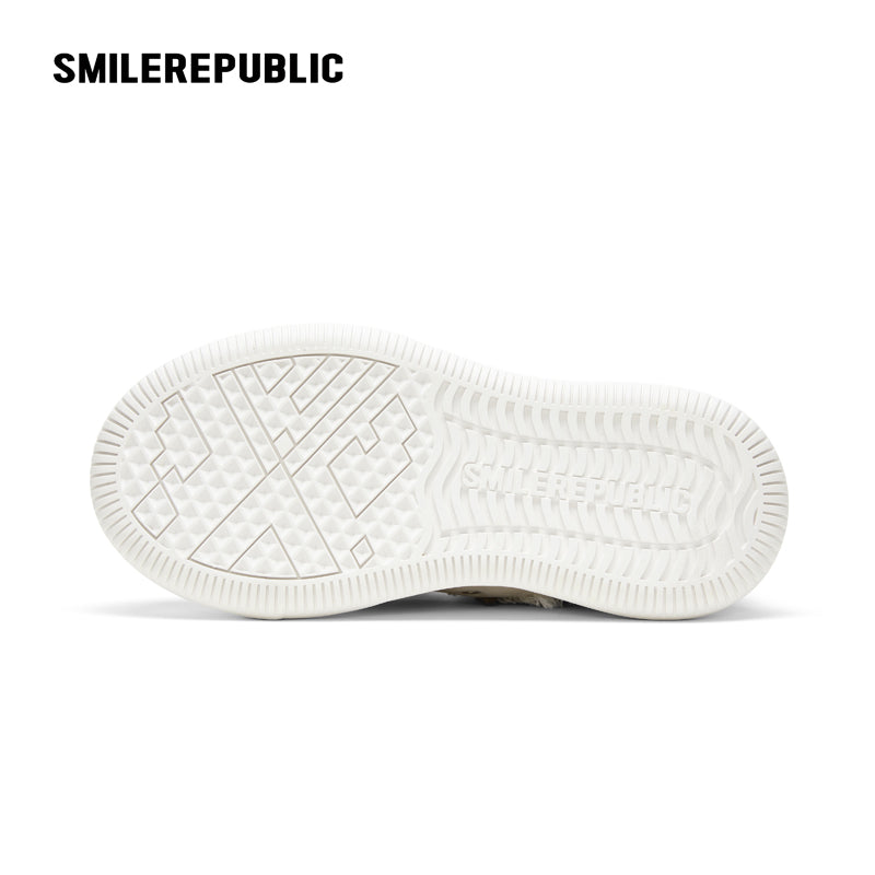 Ash Gray Frayed Pearl Bow Platform Sneakers with Interchangeable Smile Toe, Unisex Low Top