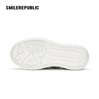 Ash Gray Frayed Pearl Bow Platform Sneakers with Interchangeable Smile Toe, Unisex Low Top