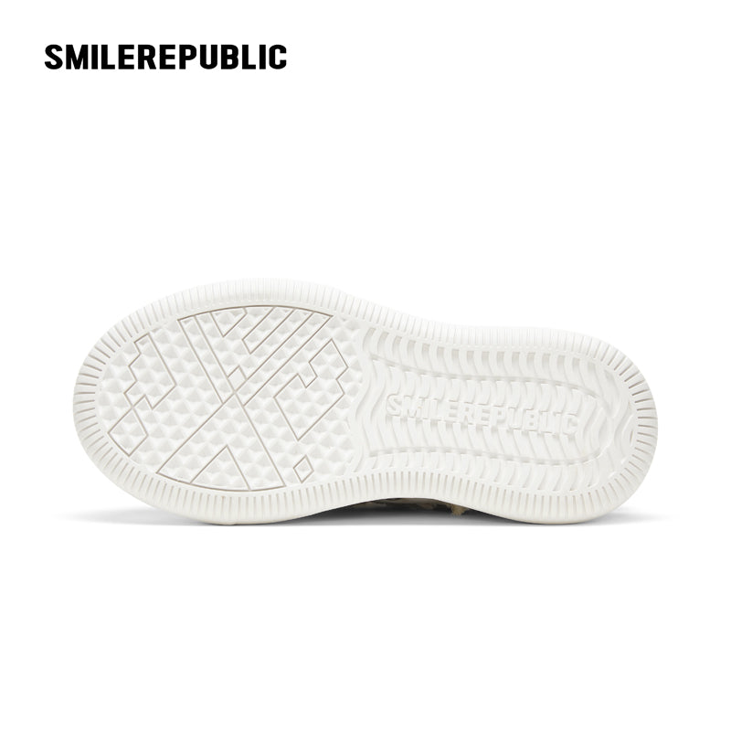 Ash Gray Frayed Trim Platform Sneaker Mules, Unisex Smile Toe Shoes