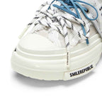 Women's White Frayed Platform Low-Top Lace-Up Sneakers