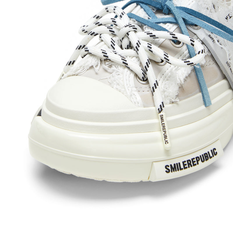 Ash Gray Frayed Trim Chunky Platform Sneaker Mules, Unisex Shoes