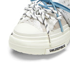 Ash Gray Frayed Trim Chunky Platform Sneaker Mules, Unisex Shoes