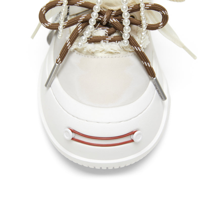Ash Gray Frayed Trim Platform Sneaker Mules, Unisex Smile Toe Shoes