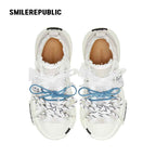 Women's White Frayed Platform Low-Top Lace-Up Sneakers