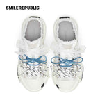 Ash Gray Frayed Trim Chunky Platform Sneaker Mules, Unisex Shoes
