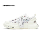 Women's White and Blue Frayed Tweed Platform Sneakers