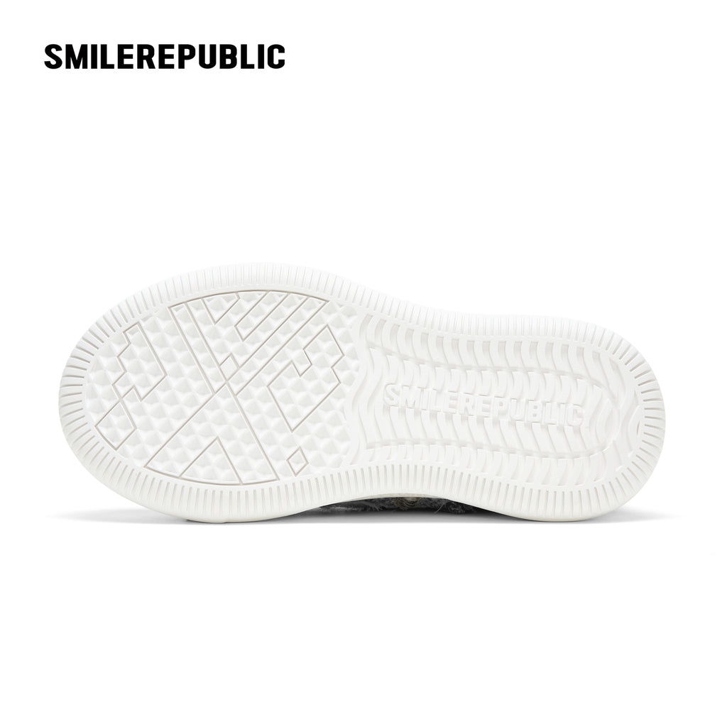 Dusk Gray Frayed Textile Platform Sneakers with Interchangeable Smile Toe, Unisex Low Top