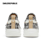 Dusk Gray Frayed Textile Platform Sneakers with Interchangeable Smile Toe, Unisex Low Top